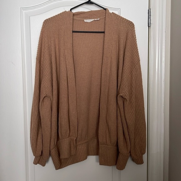 Lush Womens Waffle Brushed Open Front Balloon Sleeve Sweater Cardigan Size Small - Picture 6 of 8